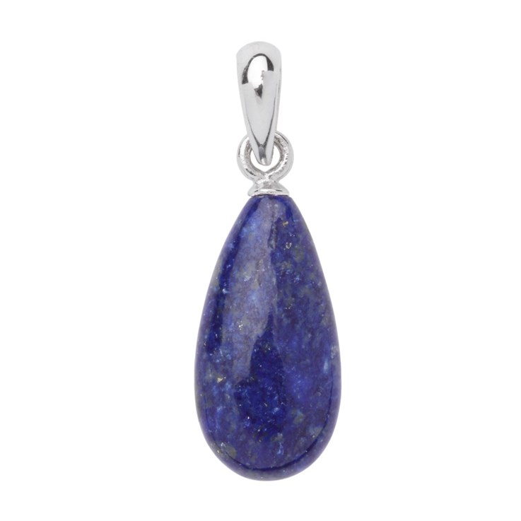 Lapis Flat Drop Pendant 15mm with Bail Sterling Silver