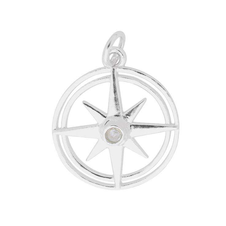 Aquamarine 17mm Wheel of Time Charm Pendant Sterling Silver