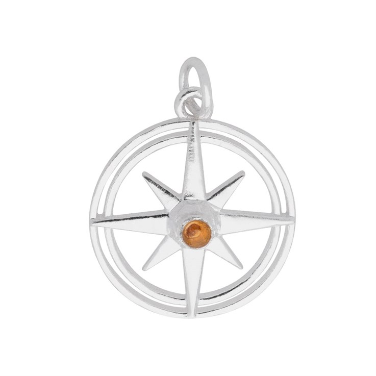 Citrine 17mm Wheel of Time Charm Pendant Sterling Silver