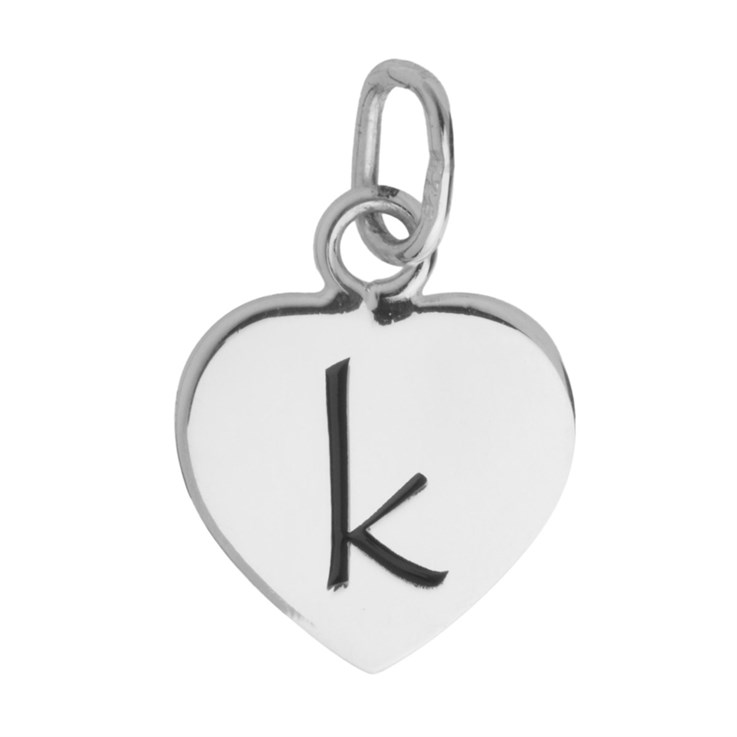 10mm Heart Initial k Charm Pendant Sterling Silver