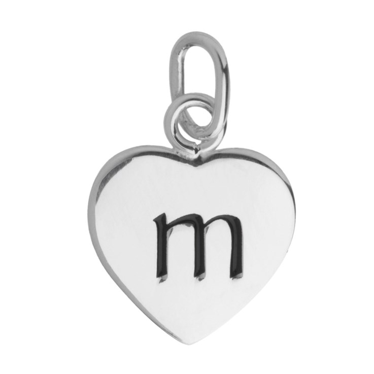 10mm Heart Initial m Charm Pendant Sterling Silver