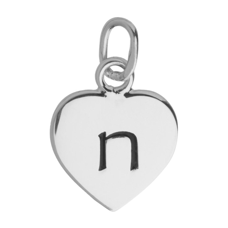 10mm Heart Initial n Charm Pendant Sterling Silver