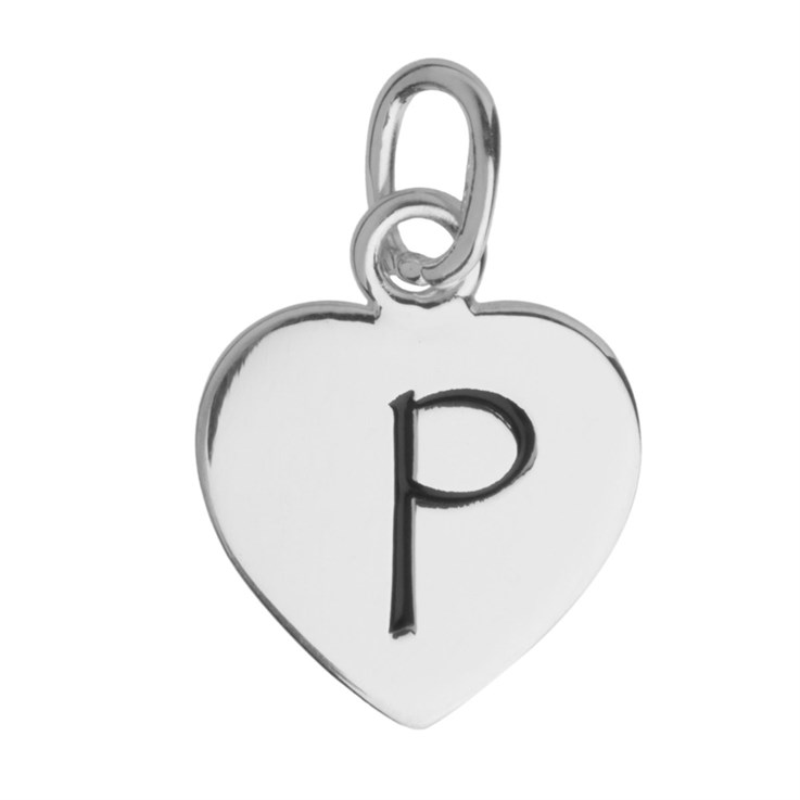 10mm Heart Initial p Charm Pendant Sterling Silver