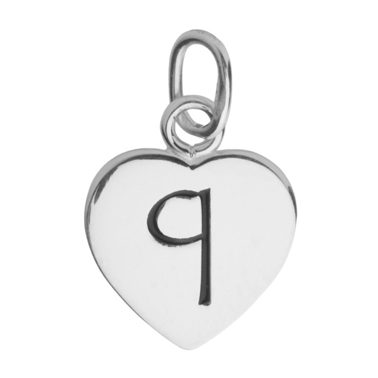 10mm Heart Initial q Charm Pendant Sterling Silver