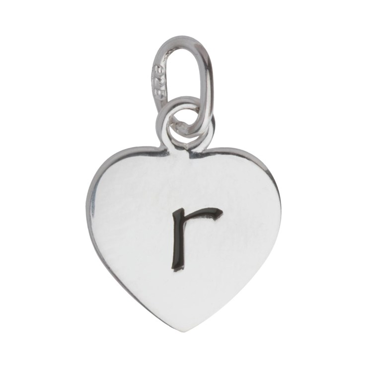 10mm Heart Initial r Charm Pendant Sterling Silver