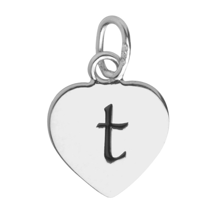 10mm Heart Initial t Charm Pendant Sterling Silver