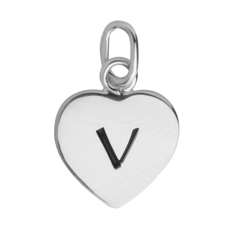 10mm Heart Initial v Charm Pendant Sterling Silver