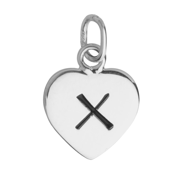 10mm Heart Initial x Charm Pendant Sterling Silver