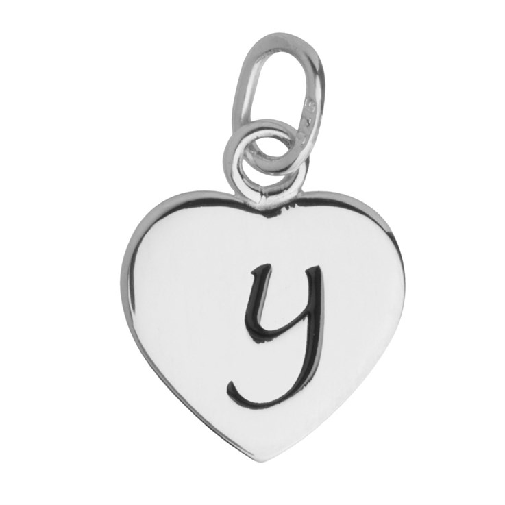 10mm Heart Initial y Charm Pendant Sterling Silver