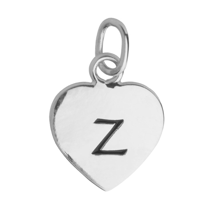 10mm Heart Initial z Charm Pendant Sterling Silver