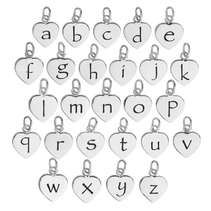 a-z set 10mm Heart Initial Charm Pendant Sterling Silver