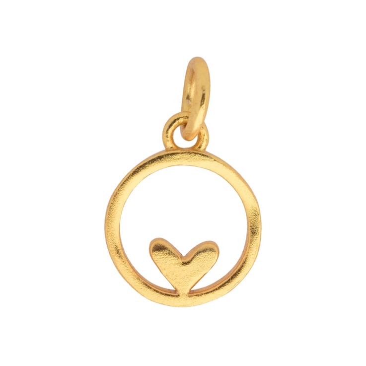 Heart in Circle 10mm Charm Pendant Gold Plated Sterling Silver Vermeil