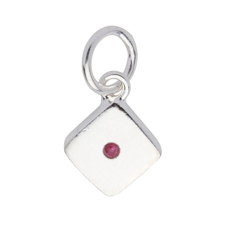Ruby Heavy Square 8mm Charm Pendant Sterling Silver