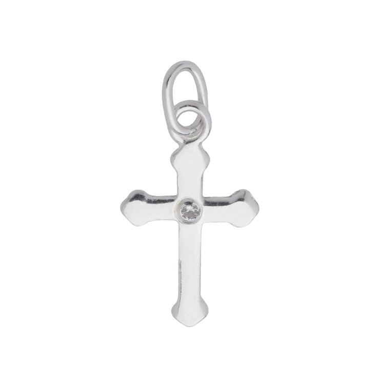 16mm Charm Flat Cross with Cubic Zirconia STS