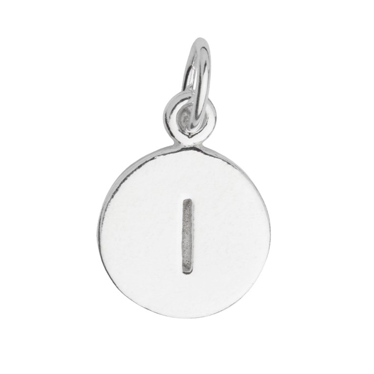 9mm Disc Initial I Charm Pendant Sterling Silver