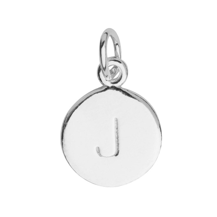 9mm Disc Initial J Charm Pendant Sterling Silver