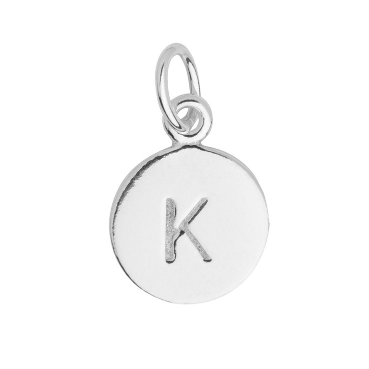 9mm Disc Initial K Charm Pendant Sterling Silver