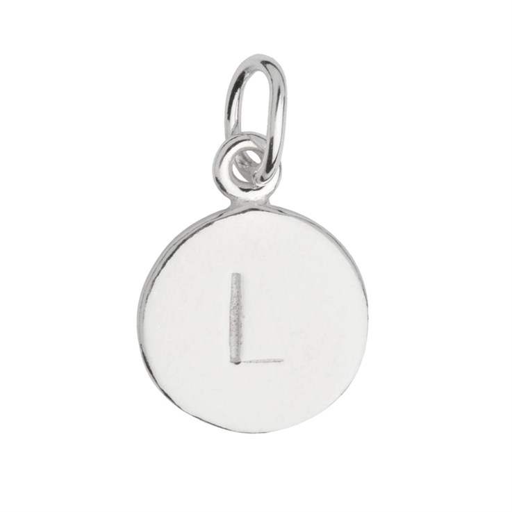 9mm Disc Initial L Charm Pendant Sterling Silver