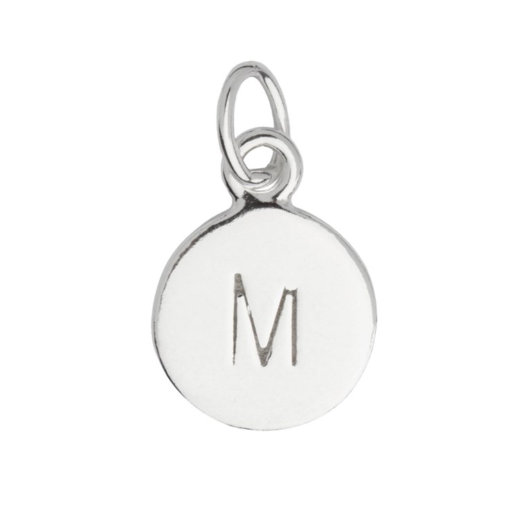 9mm Disc Initial M Charm Pendant Sterling Silver