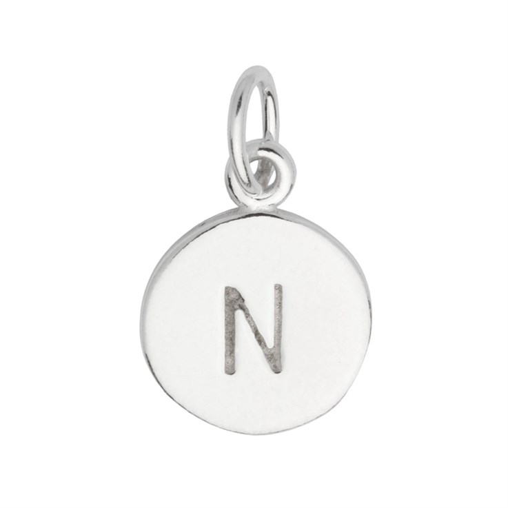 9mm Disc Initial N Charm Pendant Sterling Silver