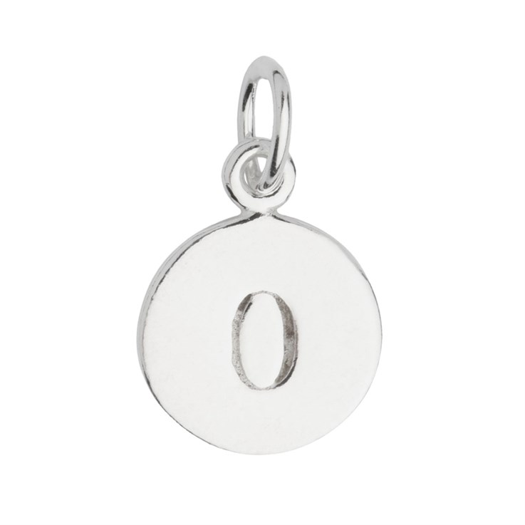 9mm Disc Initial O Charm Pendant Sterling Silver