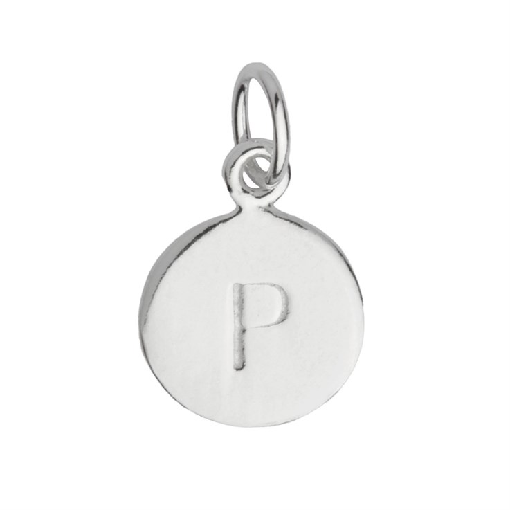 9mm Disc Initial P Charm Pendant Sterling Silver