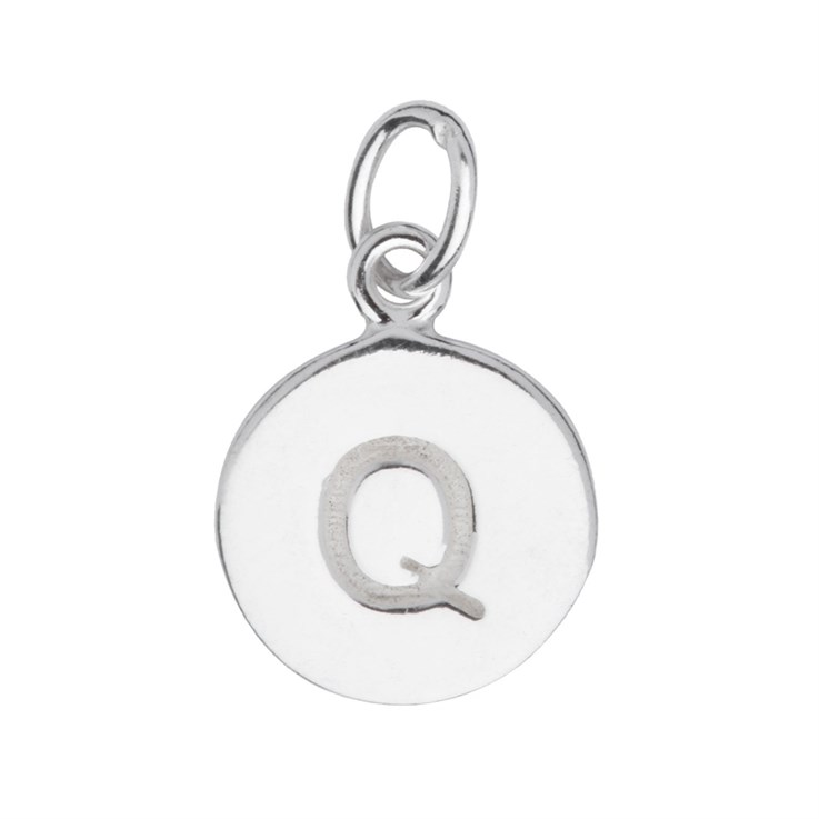 9mm Disc Initial Q Charm Pendant Sterling Silver