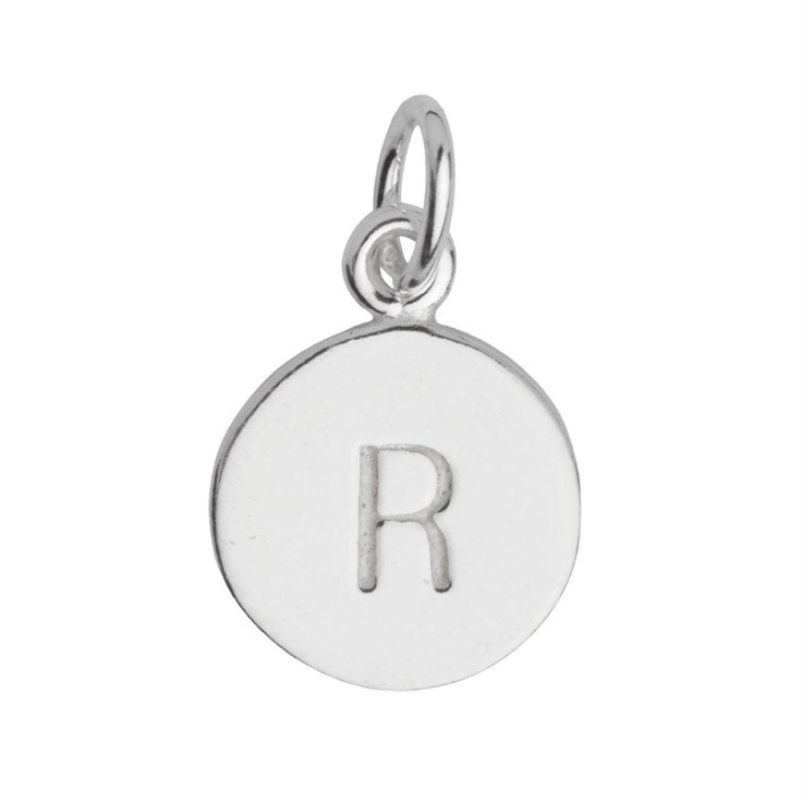 9mm Disc Initial R Charm Pendant Sterling Silver
