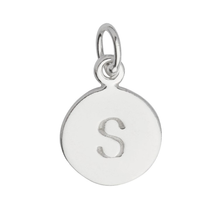 9mm Disc Initial S Charm Pendant Sterling Silver