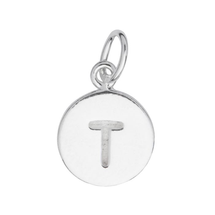 9mm Disc Initial T Charm Pendant Sterling Silver