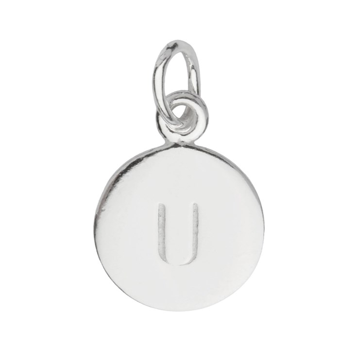 9mm Disc Initial U Charm Pendant Sterling Silver