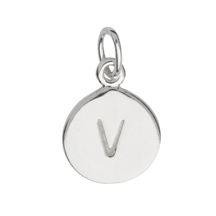 9mm Disc Initial V Charm Pendant Sterling Silver