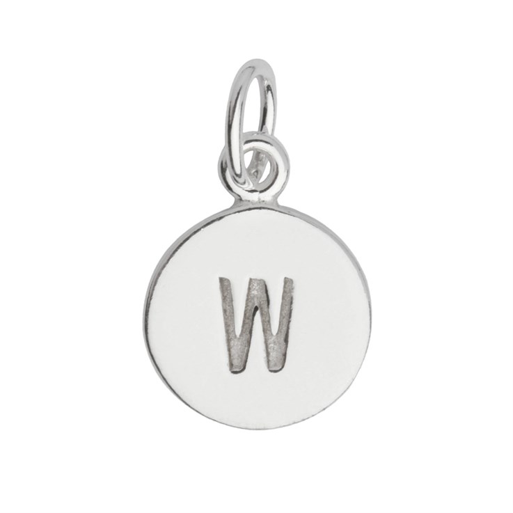 9mm Disc Initial W Charm Pendant Sterling Silver