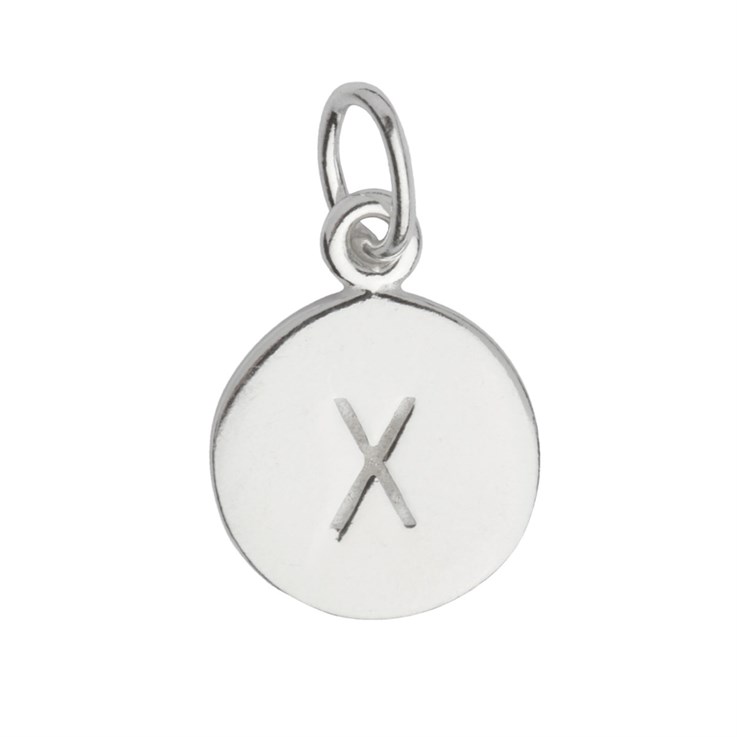 9mm Disc Initial X Charm Pendant Sterling Silver