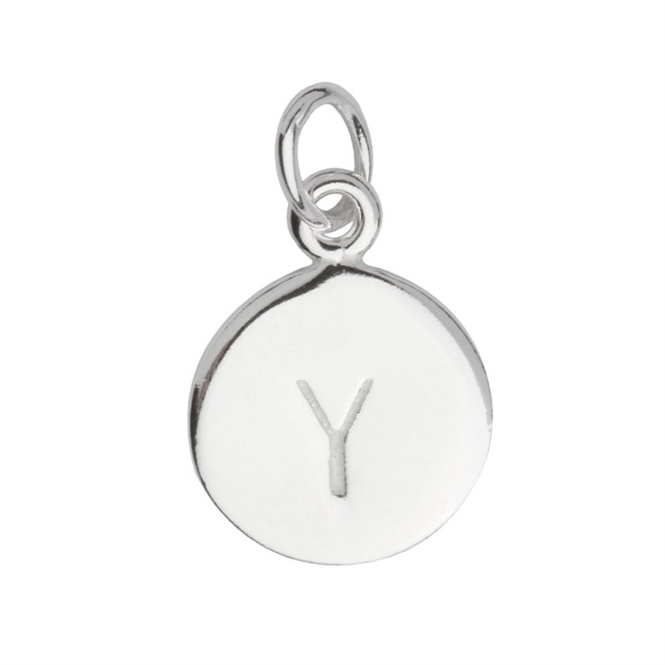 9mm Disc Initial Y Charm Pendant Sterling Silver