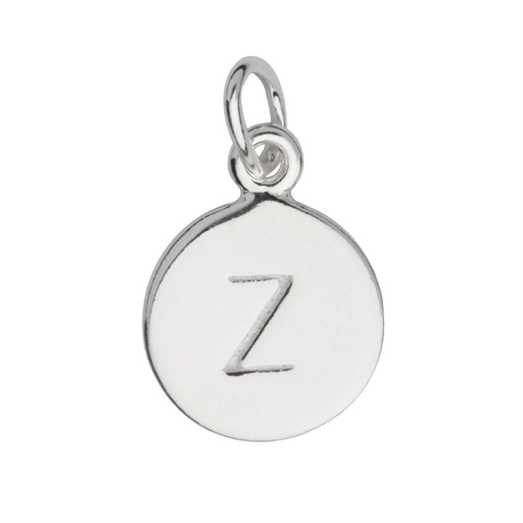 9mm Disc Initial Z Charm Pendant Sterling Silver