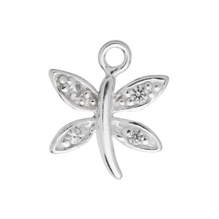 Dragonfly CZ Charm Pendant Sterling Silver