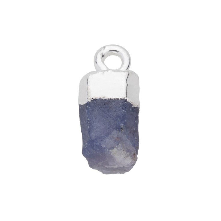 Blue Sapphire Raw Gemstone Pendant/Dropper 8-10mm Birthstone September Sterling Silver Electroplated