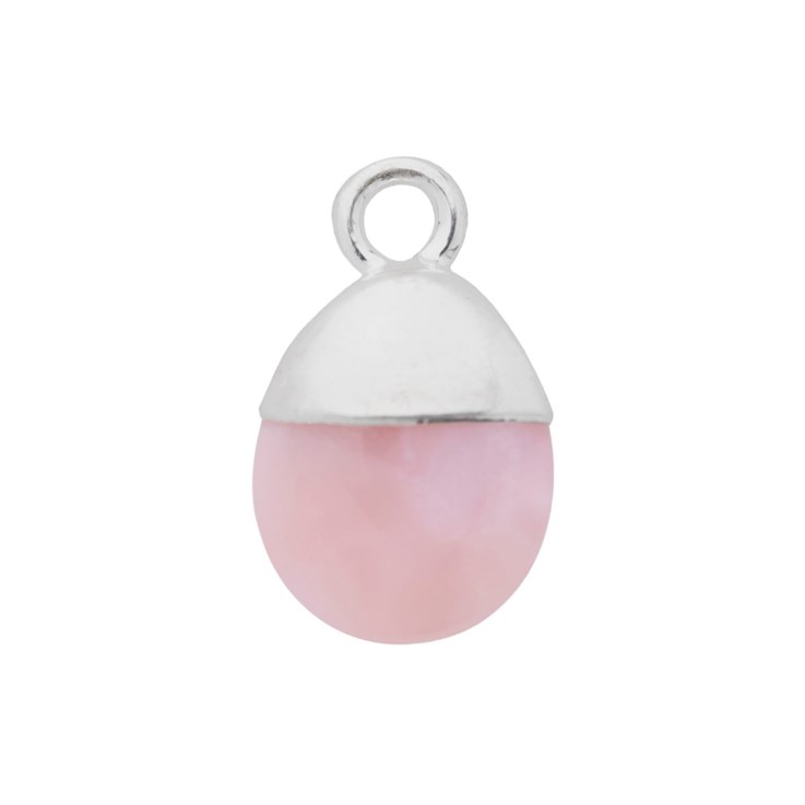 Pink Opal Gemstone Smooth Tumble Pendant/Dropper 8x10mm Sterling Silver Electroplated