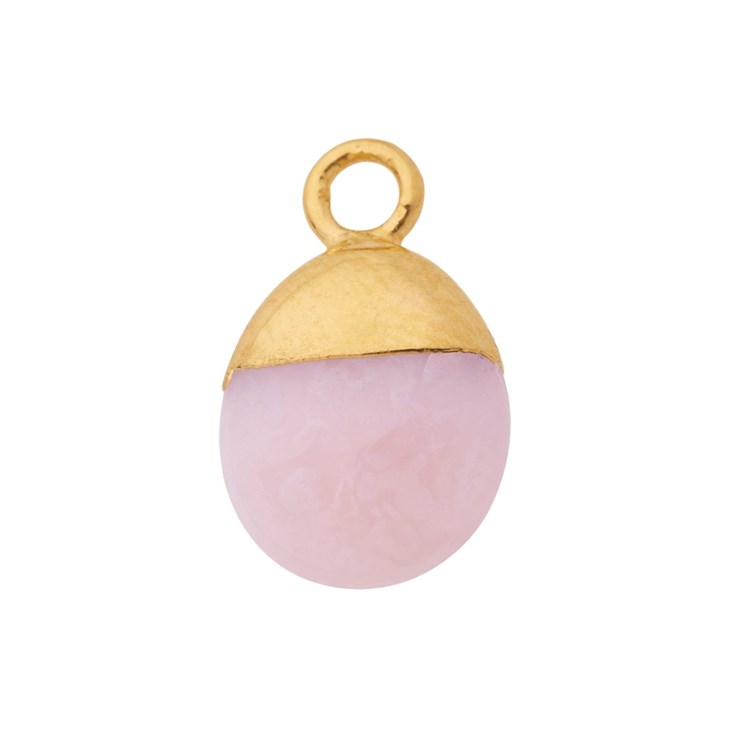Pink Opal Gemstone Smooth Tumble Pendant/Dropper 8x10mm 18ct Gold Electroplated