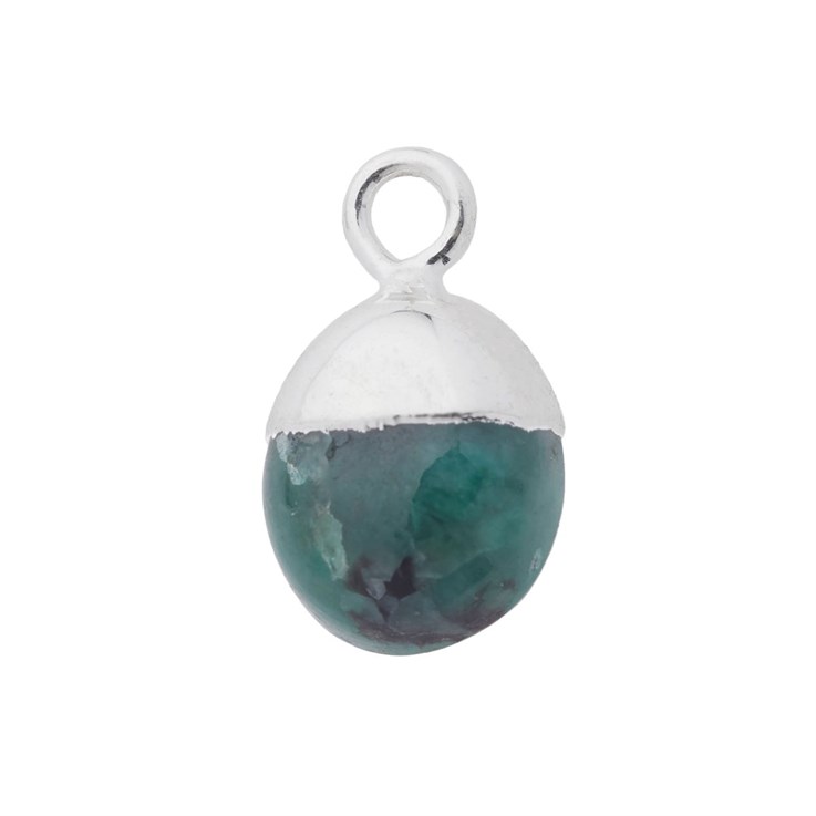 Emerald Gemstone Smooth Tumble Pendant/Dropper 8x10mm Sterling Silver Electroplated