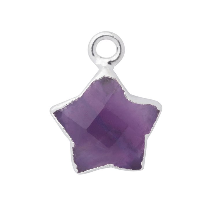 Amethyst Gemstone Faceted Star Shape 10mm Pendant/Dropper Sterling Silver Electroplated