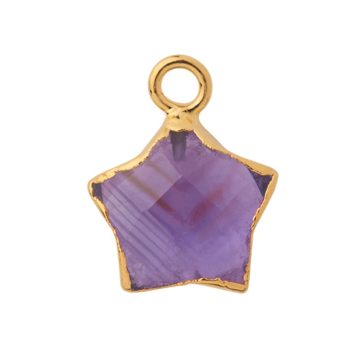 Amethyst Gemstone Faceted Star Shape 10mm Pendant/Dropper 18ct Gold Electroplated