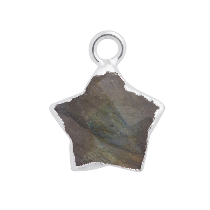 Labradorite Gemstone Faceted Star Shape 10mm Pendant/Dropper Sterling Silver Electroplated