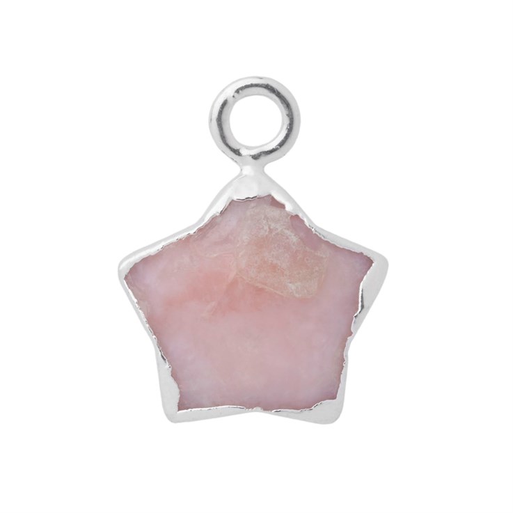 Pink Opal Gemstone Faceted Star Shape 10mm Pendant/Dropper Sterling Silver Electroplated