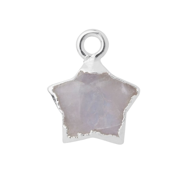 Rainbow Moonstone Gemstone Faceted Star Shape 10mm Pendant/Dropper Sterling Silver Electroplated