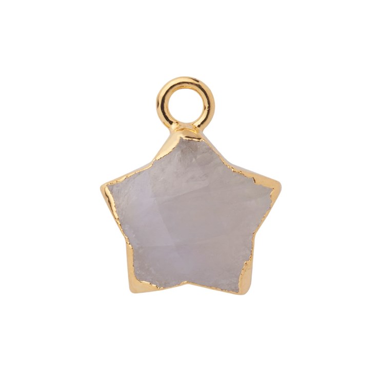 Rainbow Moonstone Gemstone Faceted Star Shape 10mm Pendant/Dropper18ct Gold Electroplated