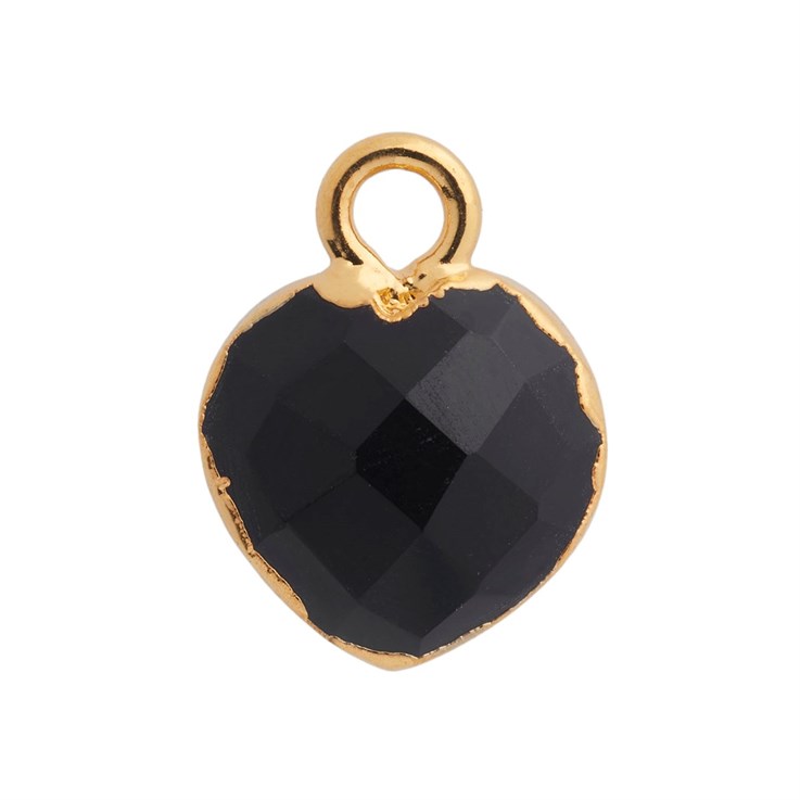 Black Onyx Gemstone Heart Shape 10mm Pendant 18ct Gold Electroplated