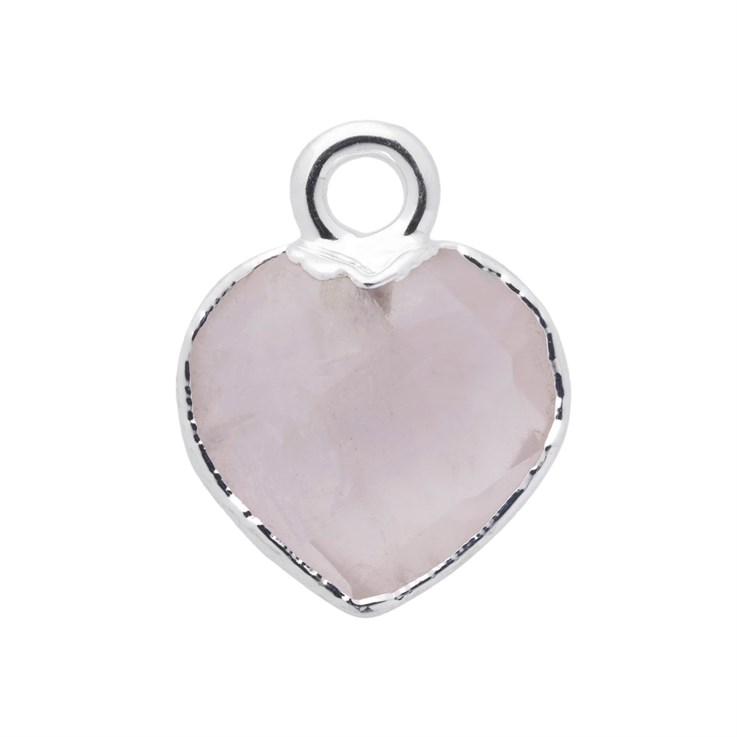 Rose Quartz Gemstone Heart Shape 10mm Pendant Sterling Silver Electroplated
