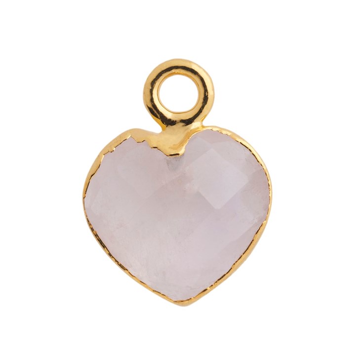 Rose Quartz Gemstone  Heart Shape 10mm Pendant 18ct Gold Electroplated